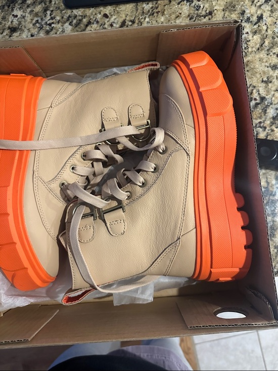 Sorel Shoes - Sorel Women’s  Beige Boot with Bright Orange Platform Sole